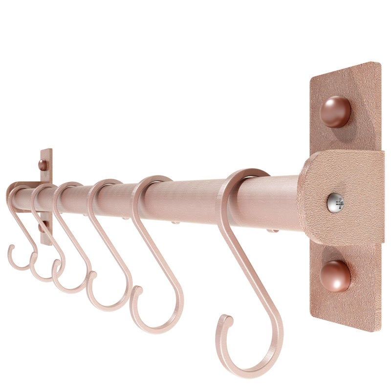 Dseap Kitchen Utensil Holder Hanger, Pot and Pan Rack Wall Mounted, Kitchen Rail with 8 Hooks for Hanging Cooking Utensils, Mugs, Spoons, Wall Mounted, Rose Gold - Image 1